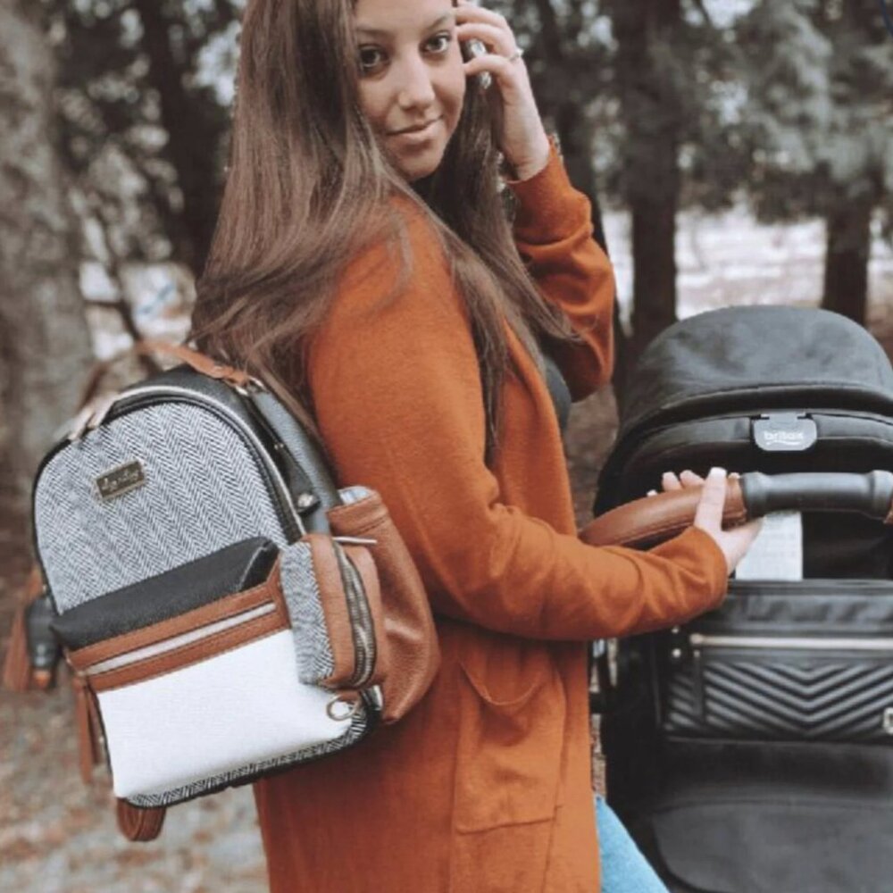 Itzy Ritzy Mini Diaper Bag Backpack Coffee & Cream - Picture 4 of 8